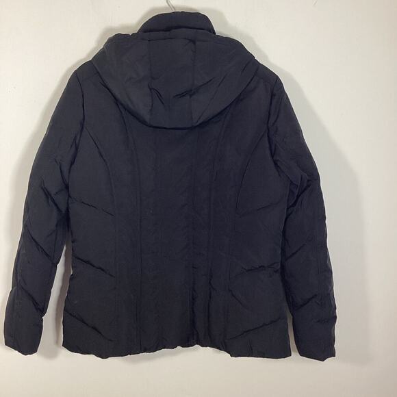 Calvin Klein Black Down Puffer Coat Hooded Large Black Leopard Print Lining Warm - Picture 9 of 13